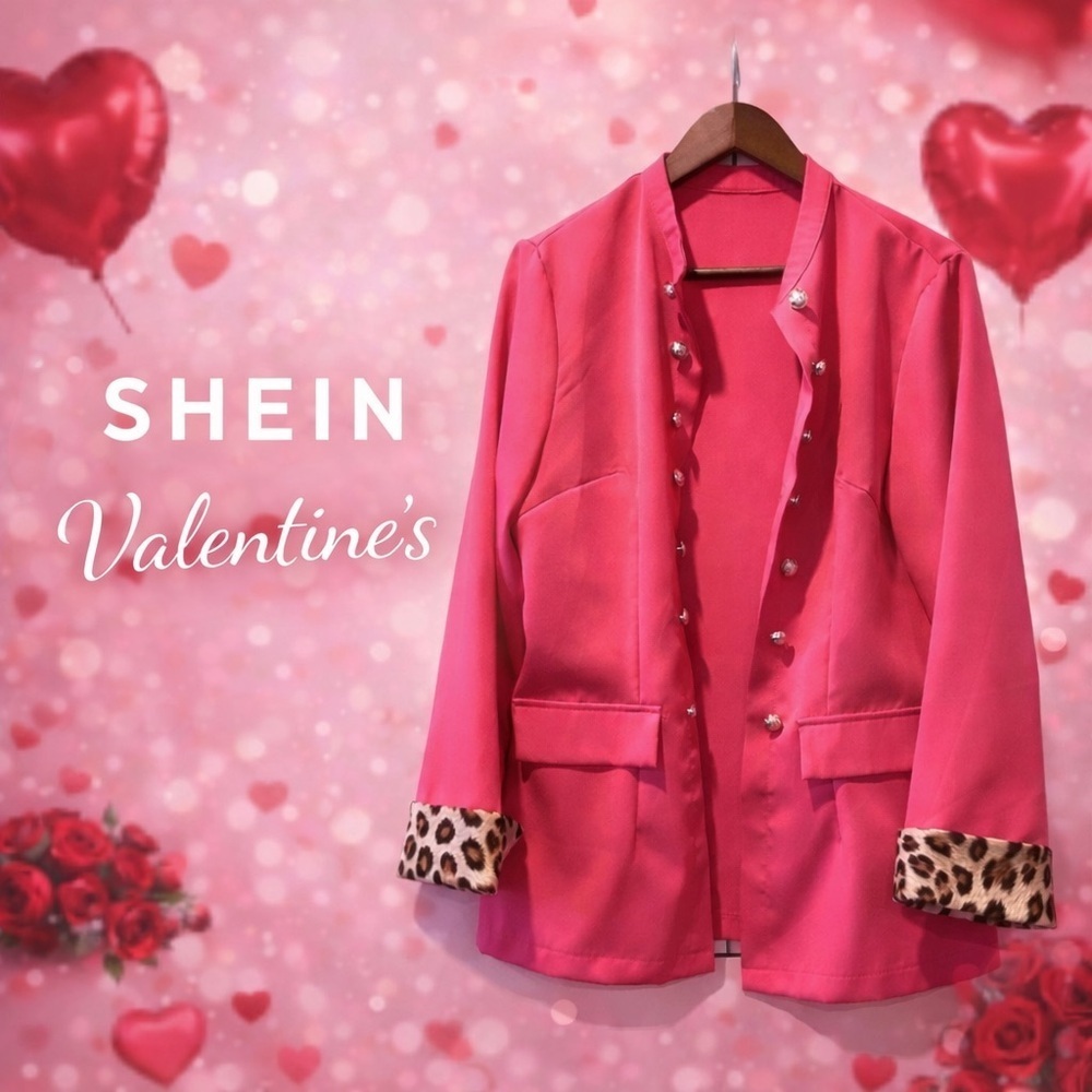 SHEIN Hot Pink Blazer | Leopard Cuff Detail | Size Large | NWOT